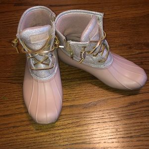 Sperry pink sparkly duck boots
